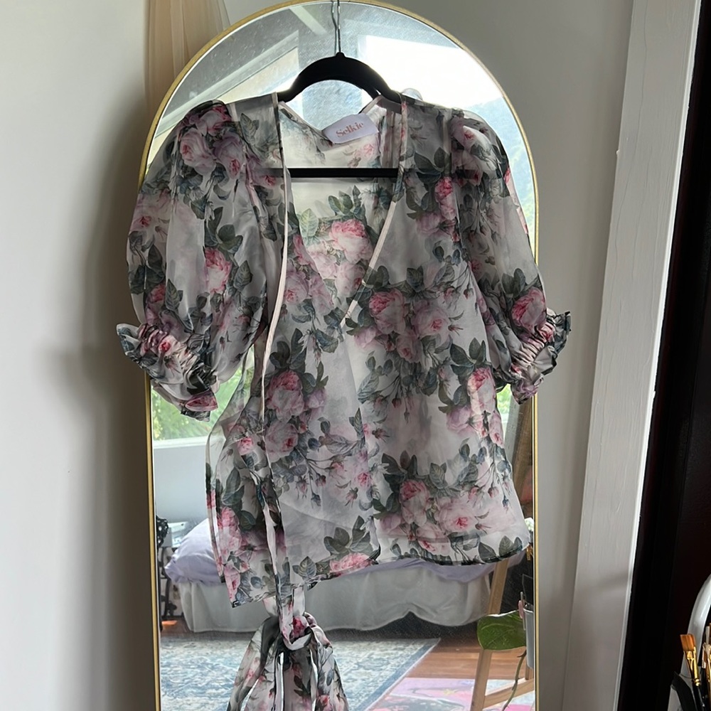 Selkie Floral Puff Sleeve Top - Pink and Green